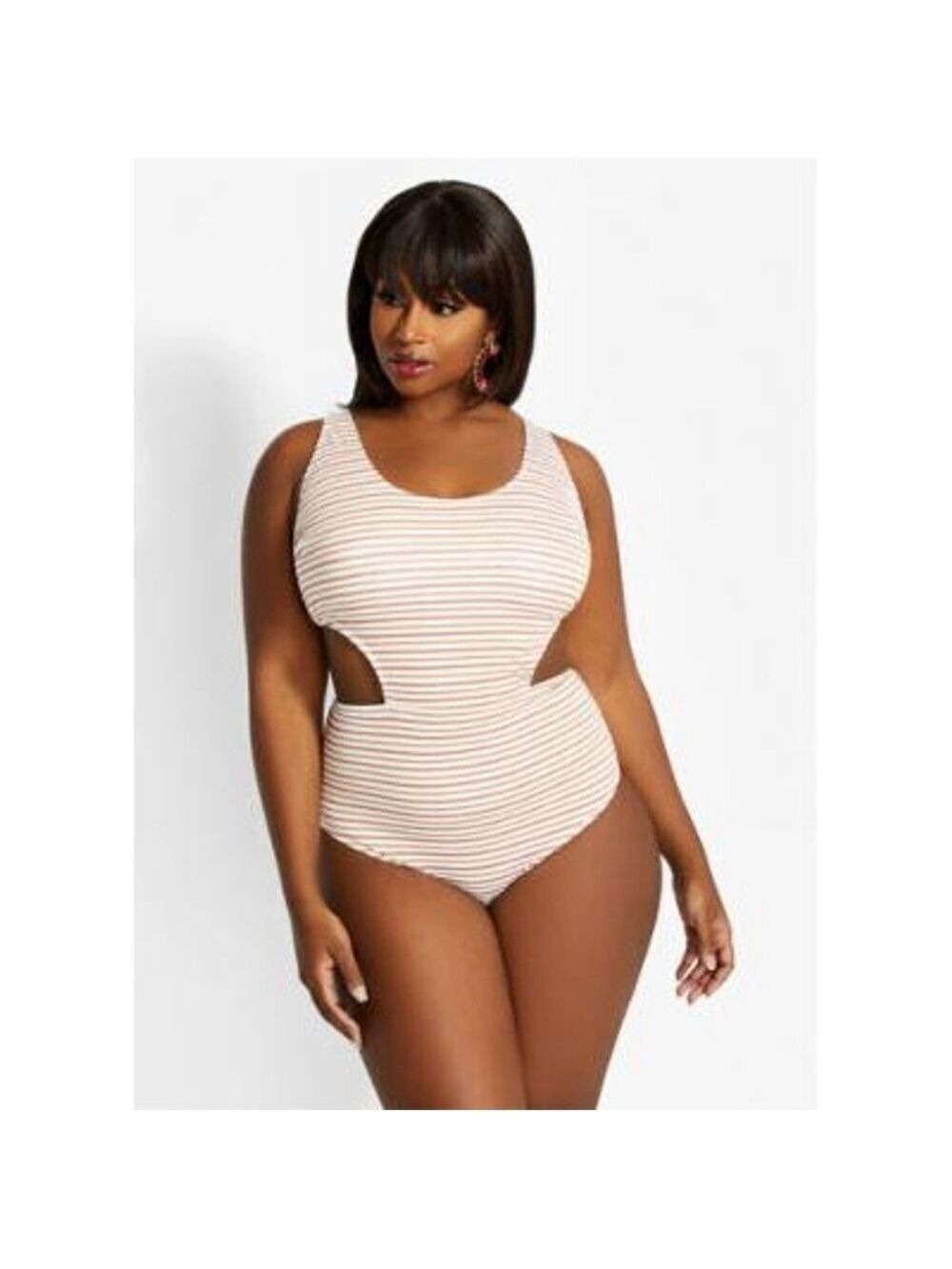 Vigoss Plus Size Striped Monokini Swimsuit